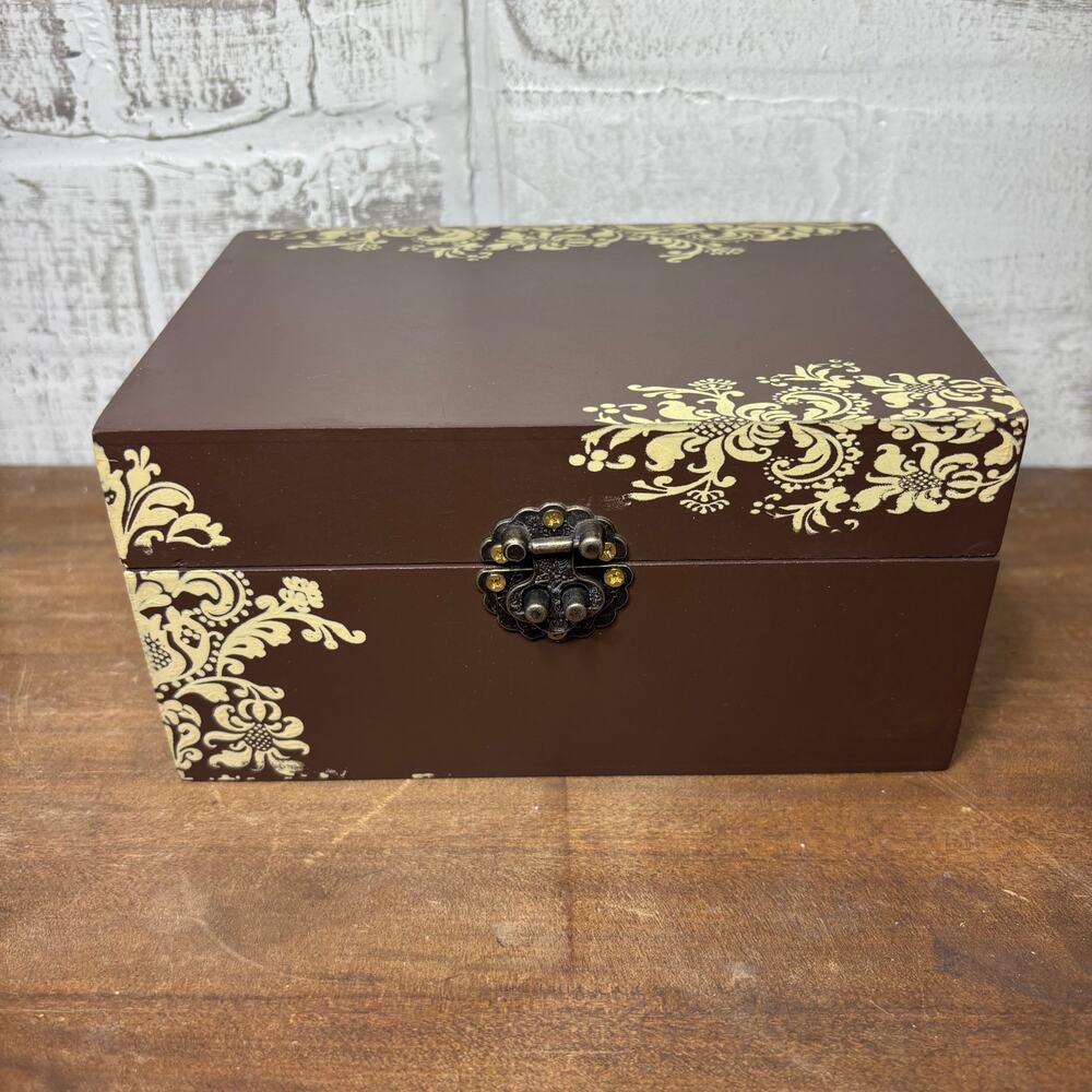 Decorative Stenciled Storage Box with Metal Latch